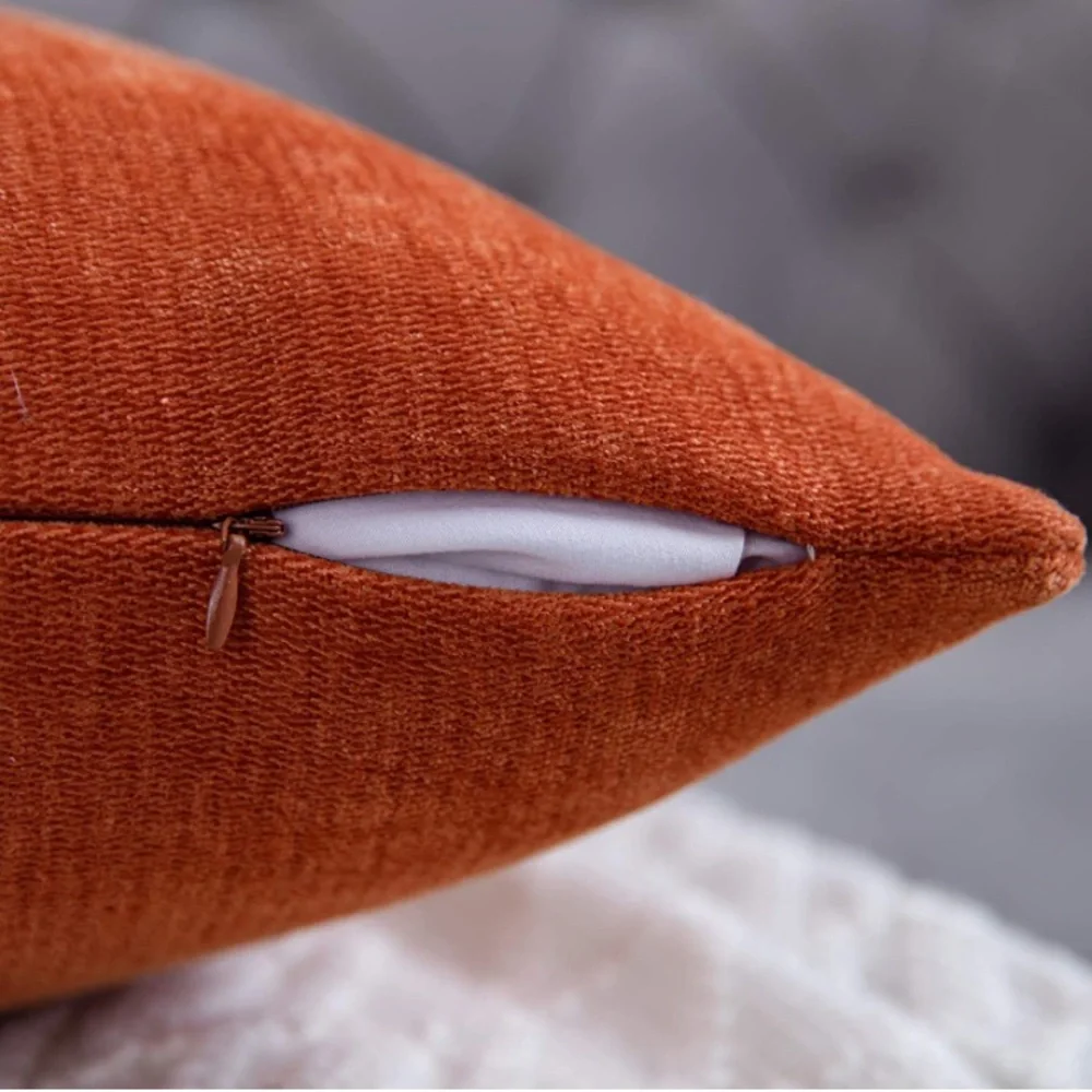 Luxury Home | Chic Burnt Orange Soft Chenille Textured Throw Pillow Covers